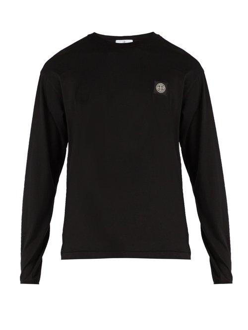 Matchesfashion.com Stone Island - Logo Patch Long Sleeved Cotton T Shirt - Mens - Black