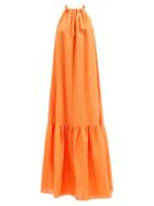 Asceno - Ibiza Fluted Organic-linen Voile Maxi Dress - Womens - Orange