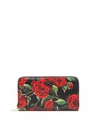 Matchesfashion.com Dolce & Gabbana - Rose Print Leather Continental Wallet - Womens - Black Red