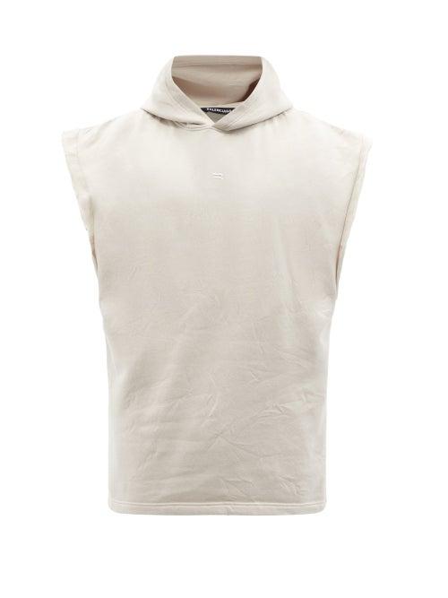 Balenciaga - Logo-embroidered Sleeveless Hooded Sweatshirt - Mens - Beige