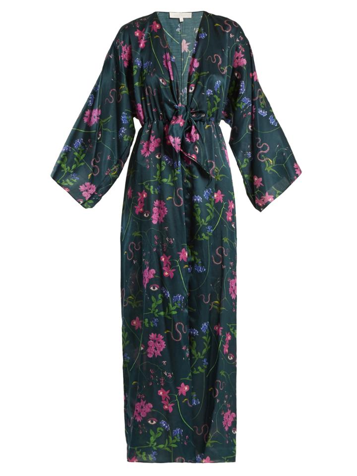 Borgo De Nor Elsa Surreal-print V-neck Satin Kimono Dress