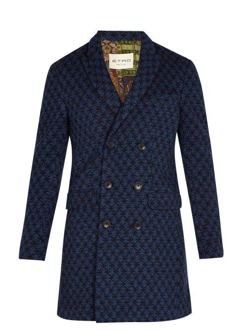 Matchesfashion.com Etro - Double Breasted Geometric Jacquard Coat - Mens - Blue