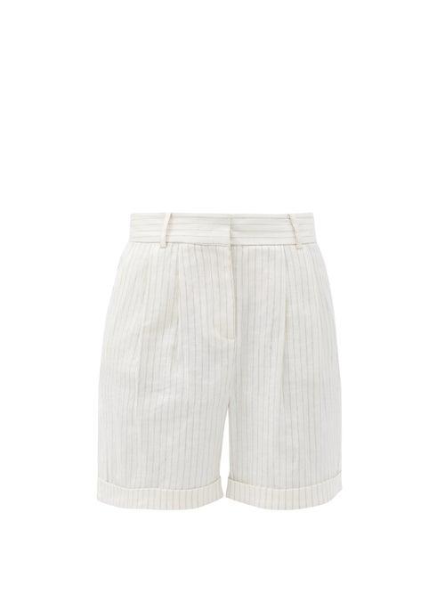Matchesfashion.com Frame - Striped Linen-blend Shorts - Womens - White