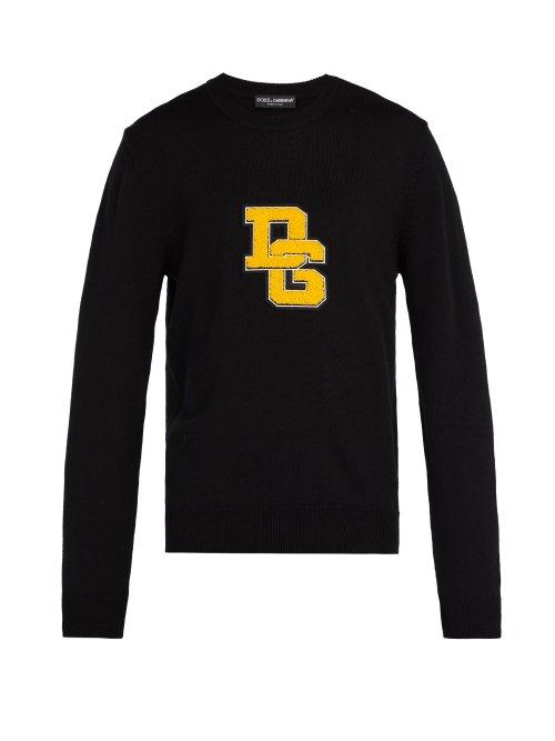 Matchesfashion.com Dolce & Gabbana - Logo Appliqu Crew Neck Wool Sweater - Mens - Black