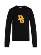 Matchesfashion.com Dolce & Gabbana - Logo Appliqu Crew Neck Wool Sweater - Mens - Black