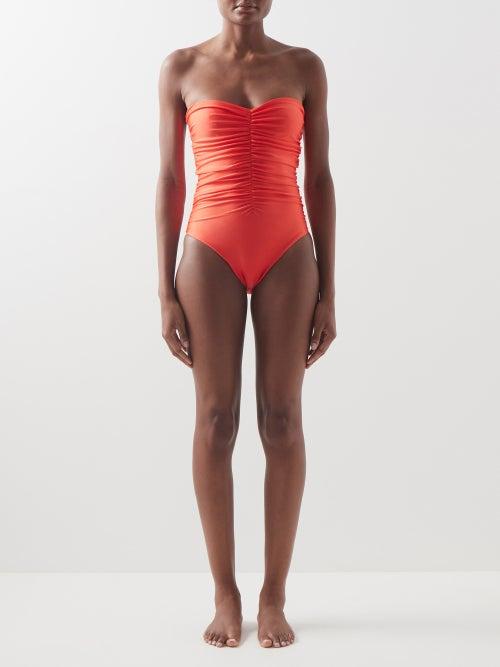 Jade Swim - Yara Gathered Bandeau Swimsuit - Womens - Red