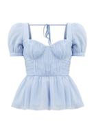 Matchesfashion.com Self-portrait - Pleated Peplum-hem Crepe-chiffon Top - Womens - Light Blue