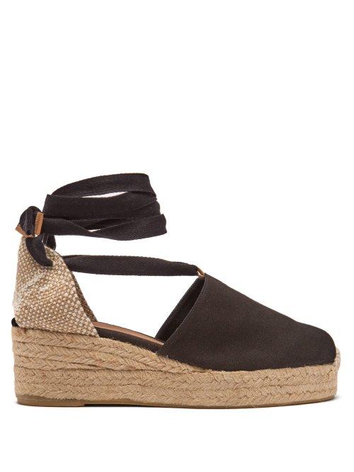 Matchesfashion.com Castaer - Campesina 30 Canvas & Jute Espadrille Wedges - Womens - Black