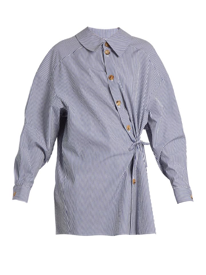 A.w.a.k.e. Wrap-effect Striped Cotton-poplin Shirt