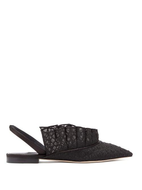 Matchesfashion.com Andrea Mondin - Odette Embroidered Ruffle Slingback Sandals - Womens - Black