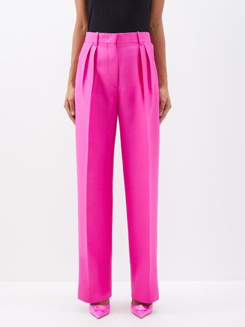 Valentino - Crepe Couture Pleated Wool-blend Tailored Trousers - Womens - Pink