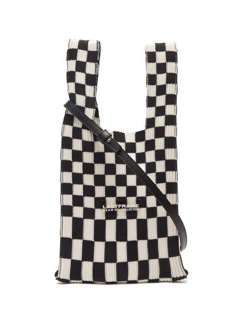 Lastframe - Small Ichimatsu-check Ribbed-knit Cross-body Bag - Womens - Black White