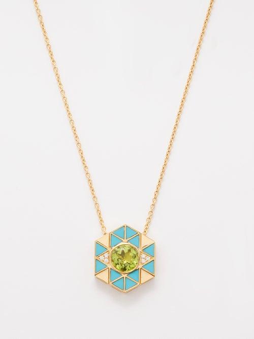 Harwell Godfrey - Evil Eye Diamond, Peridot & 18kt Gold Necklace - Womens - Green Gold