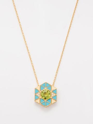 Harwell Godfrey - Evil Eye Diamond, Peridot & 18kt Gold Necklace - Womens - Green Gold