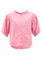 See By Chlo - Gathered-sleeve Dyed-denim Top - Womens - Mid Pink