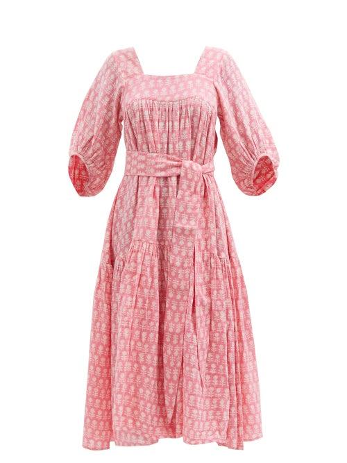 Anaak - Jamila Floral-print Cotton-gauze Midi Dress - Womens - Pink Print