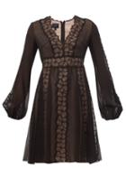 Matchesfashion.com Giambattista Valli - Floral Lace Trim Silk Georgette Dress - Womens - Black