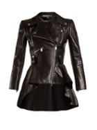 Matchesfashion.com Alexander Mcqueen - Waterfall Peplum Hem Leather Jacket - Womens - Black