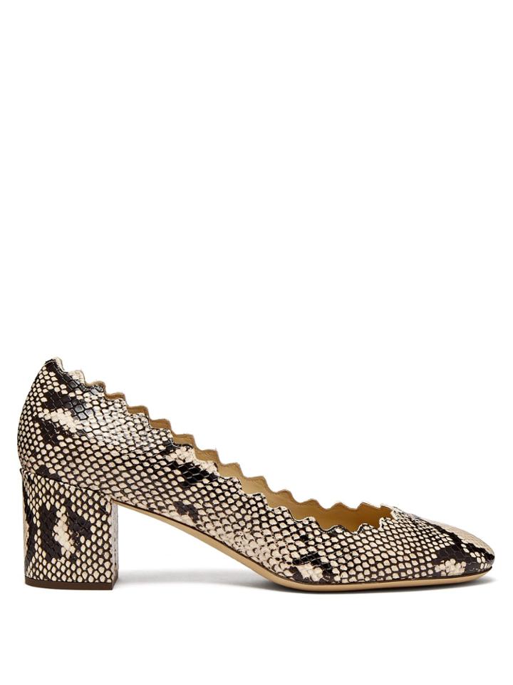 Chloé Lauren Scalloped-edge Python-effect Leather Pumps