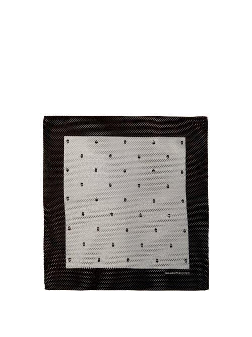 Matchesfashion.com Alexander Mcqueen - Skull And Polka Dot Jacquard Silk Pocket Square - Mens - Black Multi
