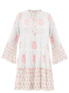 Ladies Beachwear Juliet Dunn - Tiered Rose-print Cotton-voile Mini Dress - Womens - Pink White