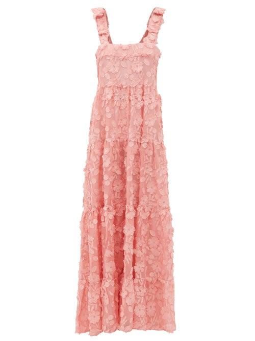 Matchesfashion.com Dodo Bar Or - Lima Floral-appliqu Cotton-voile Maxi Dress - Womens - Pink