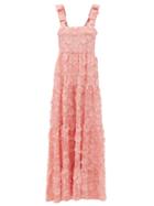 Matchesfashion.com Dodo Bar Or - Lima Floral-appliqu Cotton-voile Maxi Dress - Womens - Pink