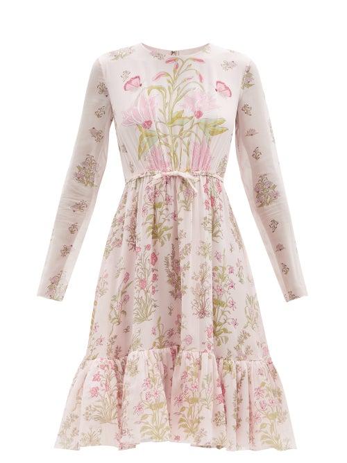 Matchesfashion.com Giambattista Valli - Bow-embellished Floral-print Silk-georgette Dress - Womens - Pink Print