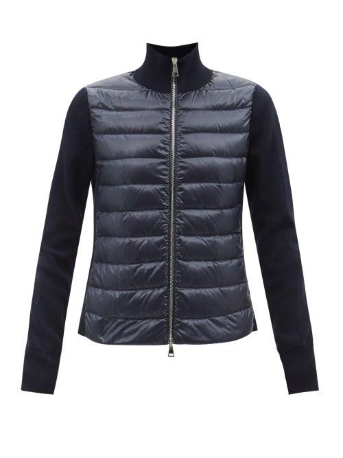 Moncler - Panelled Quilted Down Cardigan - Womens - Navy