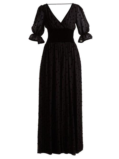 Matchesfashion.com Valentino - Silk Georgette & Velvet Jumpsuit - Womens - Black