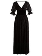 Matchesfashion.com Valentino - Silk Georgette & Velvet Jumpsuit - Womens - Black
