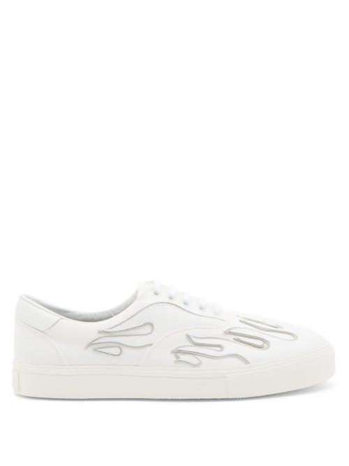 Matchesfashion.com Amiri - Flame-appliqu Leather Trainers - Mens - White