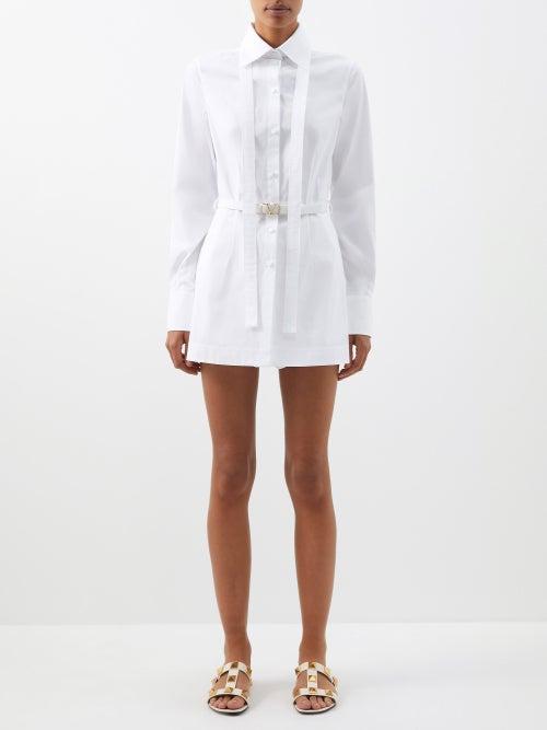 Valentino - Belted Cotton-poplin Playsuit - Womens - White
