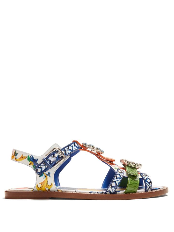 Dolce & Gabbana Majolica Crystal-embellished Leather Sandals