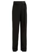 Matchesfashion.com Joseph - Stanley Wrap Front Twill Wide Leg Trousers - Womens - Black