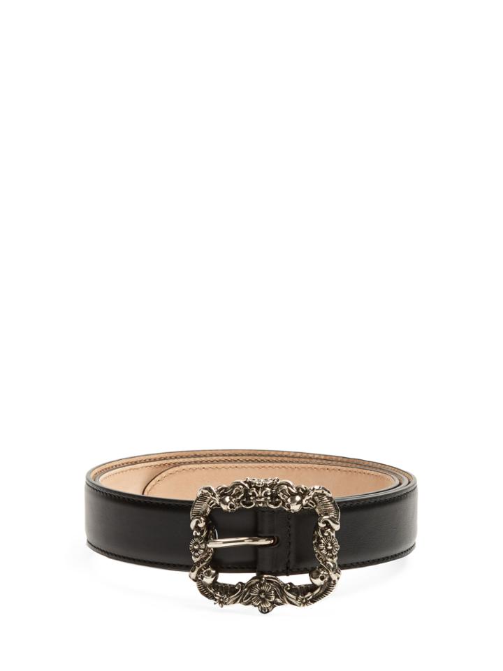 Alexander Mcqueen Skull And Flower-engraved Leather Belt