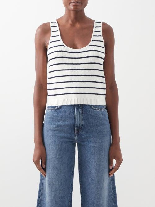 La Ligne - Sailor Striped Ribbed Cotton Tank Top - Womens - Cream Navy