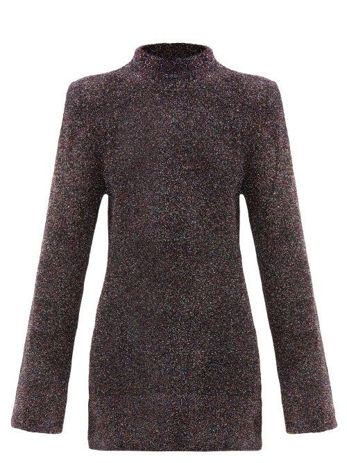 The Attico - Padded-shoulder Lam Mini Dress - Womens - Multi
