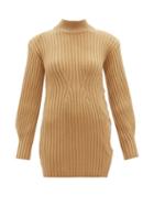 Ladies Rtw David Koma - Cutout Ribbed Sweater Dress - Womens - Beige