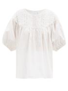 Matchesfashion.com Merlette - Paz Smocked Pima-cotton Blouse - Womens - White