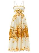 Zimmermann - Aliane Tie-back Cutout Floral-print Voile Dress - Womens - Orange White