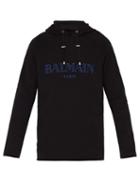 Matchesfashion.com Balmain - Flocked Logo Cotton Hooded Sweatshirt - Mens - Black
