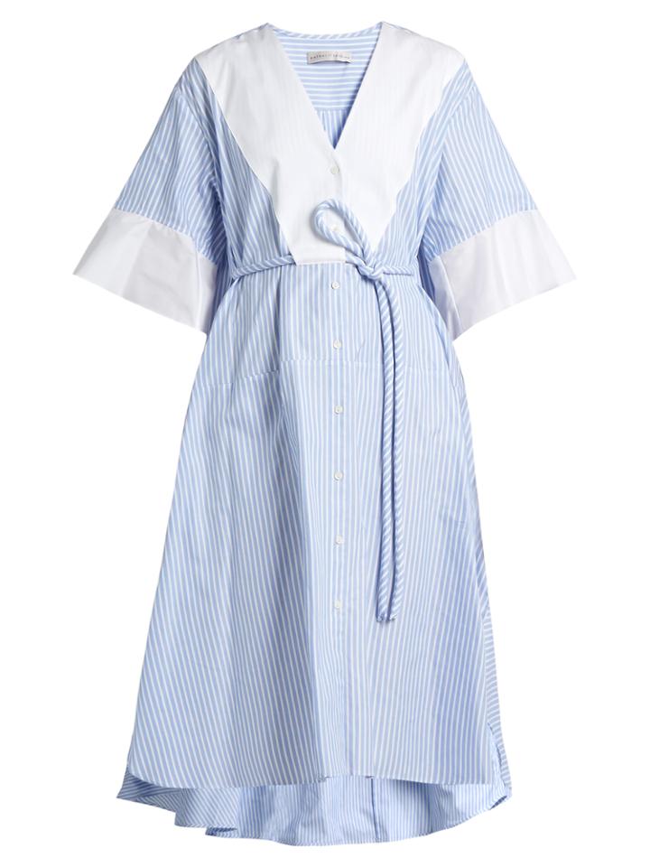 Palmer/harding Flounce-cuff Striped Cotton Shirtdress