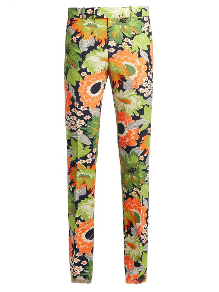 Gucci Floral-print Slim-leg Wool-blend Trousers