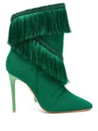 Matchesfashion.com Aquazzura - Soutage 105 Fringed Point Toe Satin Boots - Womens - Green