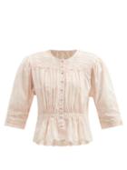 Matchesfashion.com Mimi Prober - Barton Lace-trimmed Organic-cotton Blouse - Womens - Light Pink