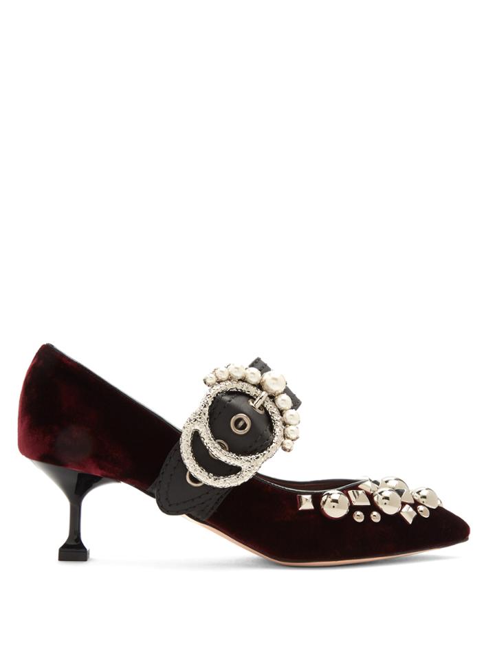 Miu Miu Faux Pearl-embellished Stud Velvet Pumps