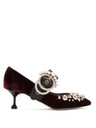 Miu Miu Faux Pearl-embellished Stud Velvet Pumps