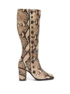 Matchesfashion.com Rue St. - Lana Snake Effect Leather Knee High Boots - Womens - Cream Multi