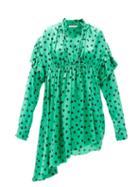 Matchesfashion.com Balenciaga - Polka-dot Gathered Silk-satin Dipped-hem Dress - Womens - Green Print